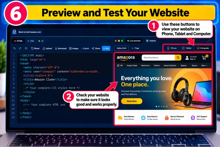 Step 6: preview your website on phone, tablet and computer