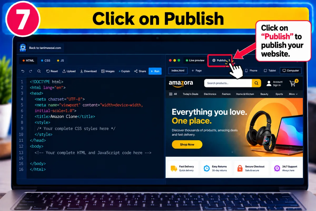 Step 7: the Publish button at the top of the live preview